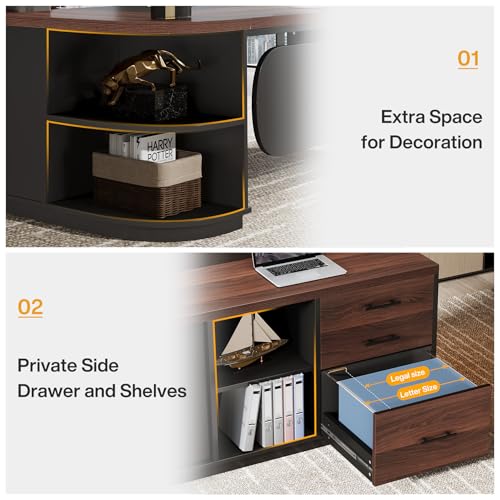 80'' L-Shaped Desk with Drawers Cabinet and Storage Shelves R81731