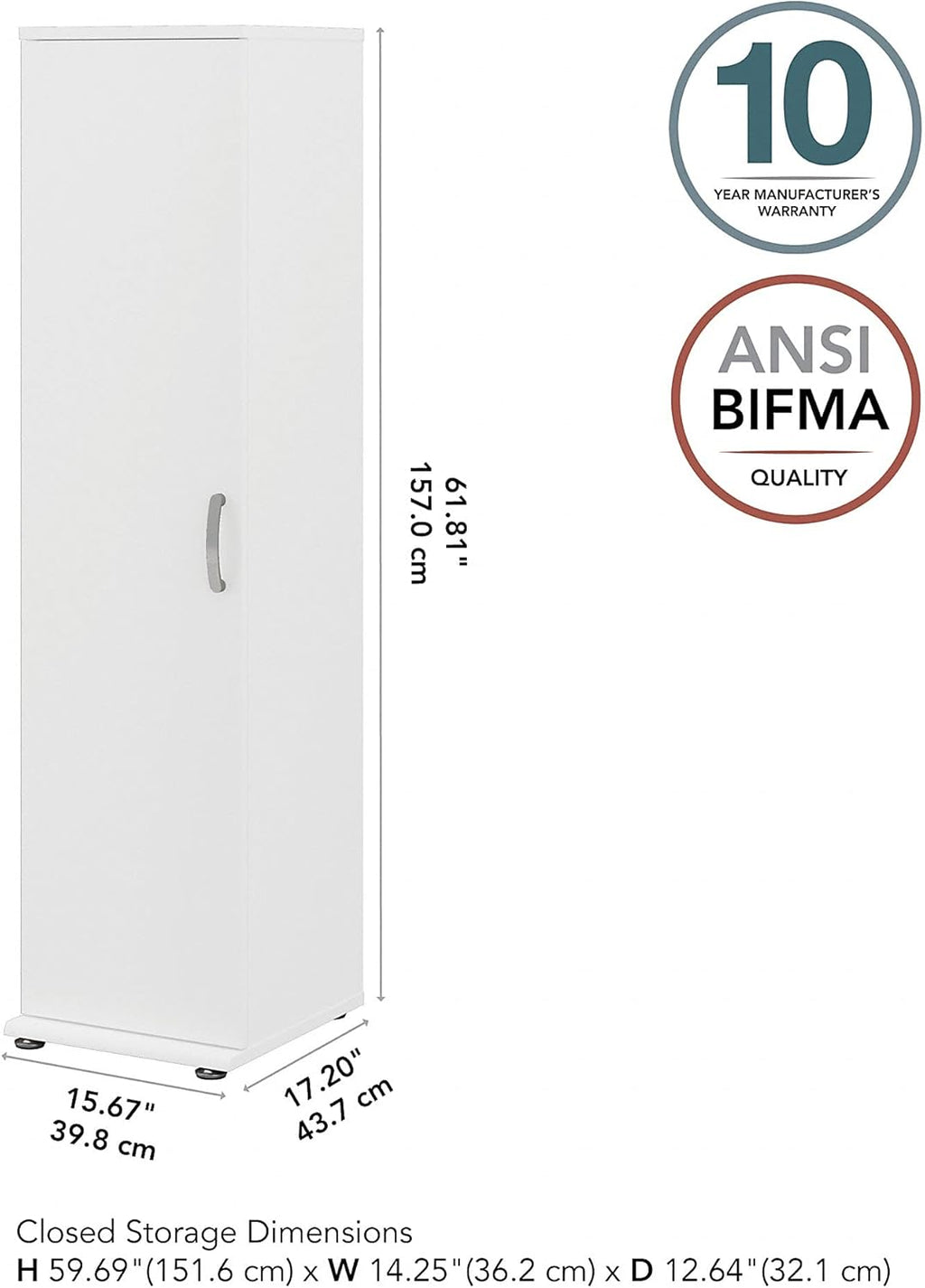 Tall Narrow Storage Cabinet with Door and Shelves, White Q77543