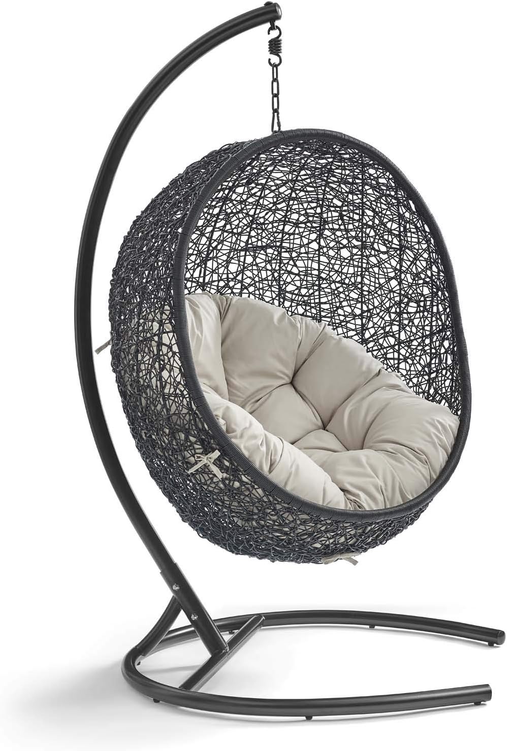 Beige Wicker Rattan Swing Chair with Stand F3553