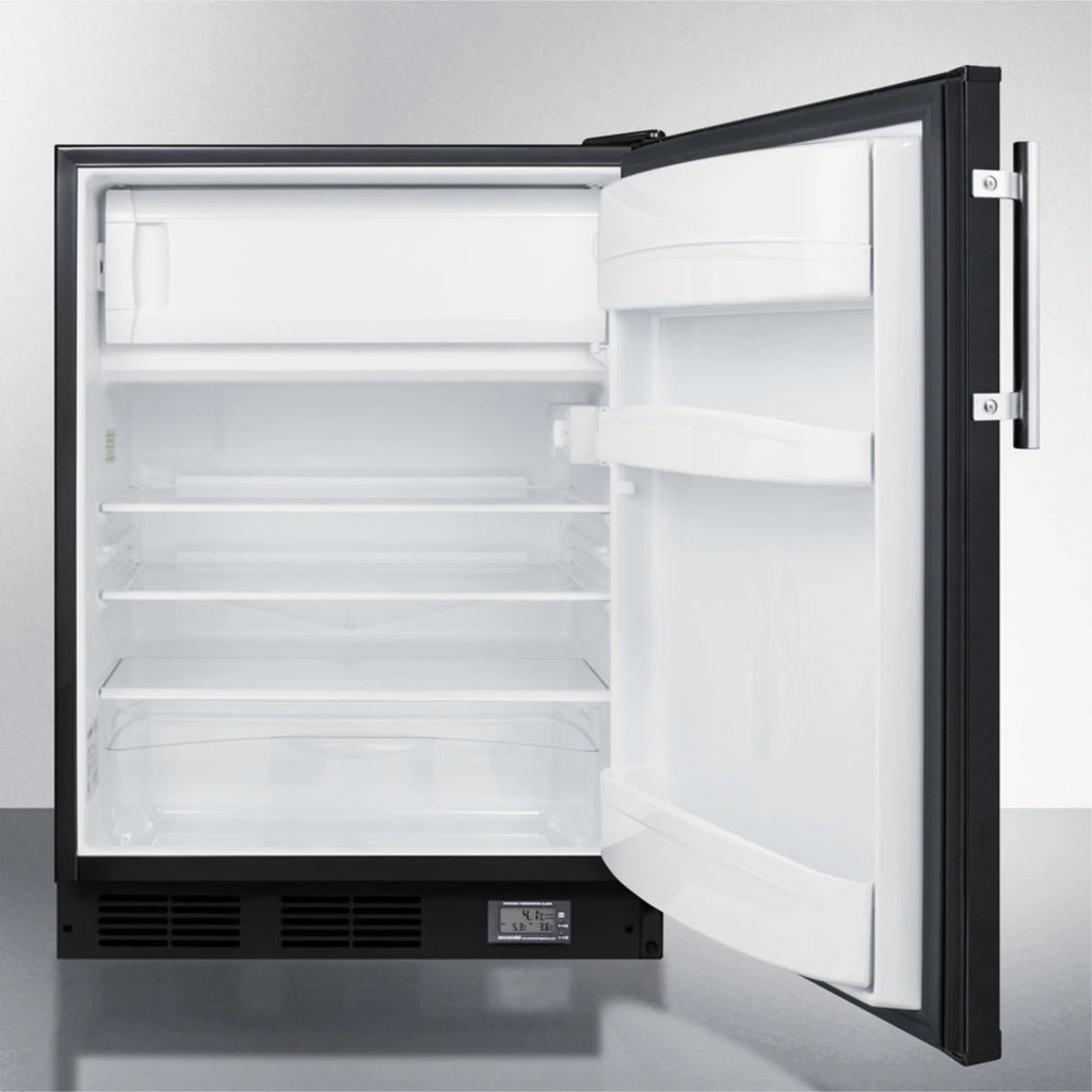 Black Undercounter Refrigerator-Freezer with Thermometer and Alarm M7975