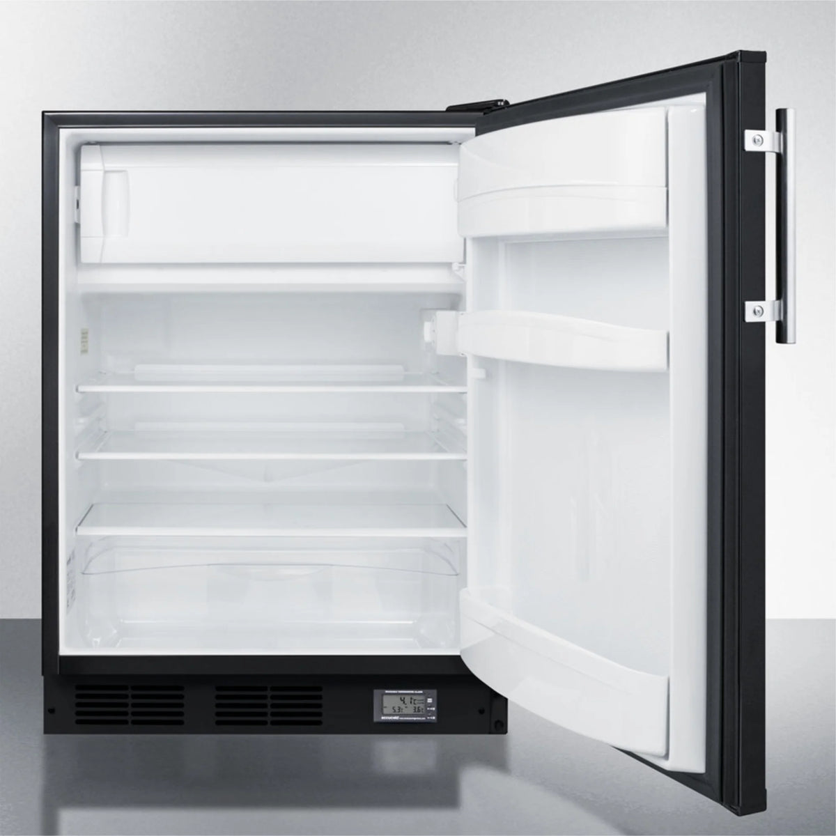 Black Undercounter Refrigerator-Freezer with Thermometer and Alarm M7975