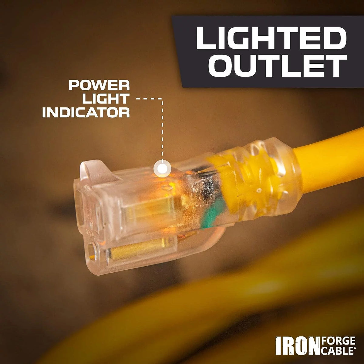 200 Foot Lighted Outdoor Extension Cord 12/3 SJTW Heavy Duty Yellow U940