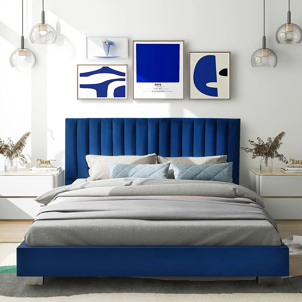 Navy Full Size Upholstered Platform Bed Frame G693020