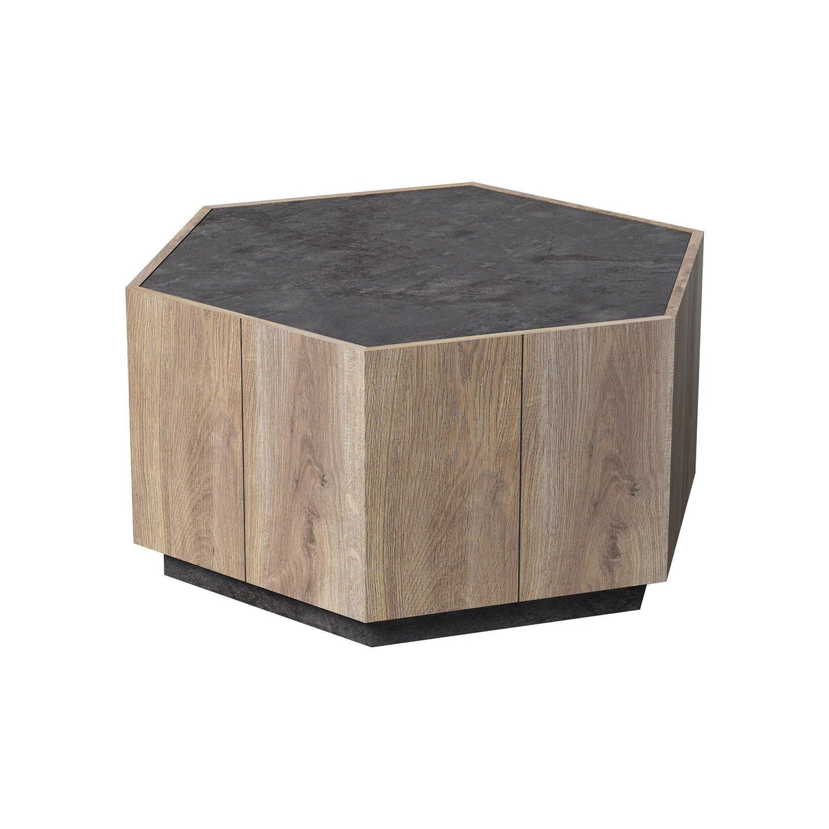 Hexagonal Coffee Table with 2 Drawers, Textured Black Warm Oak G8604
