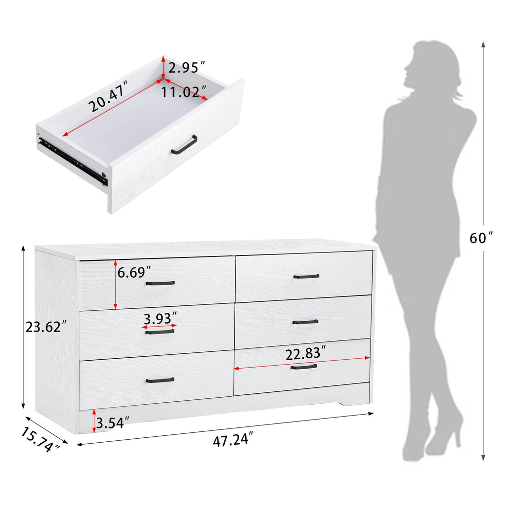 White 6 Drawer Wood Dresser V38974