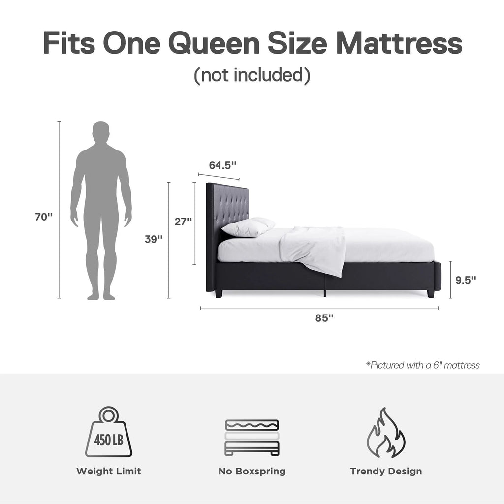 Queen Gray Faux Leather Upholstered Platform Bed E72821