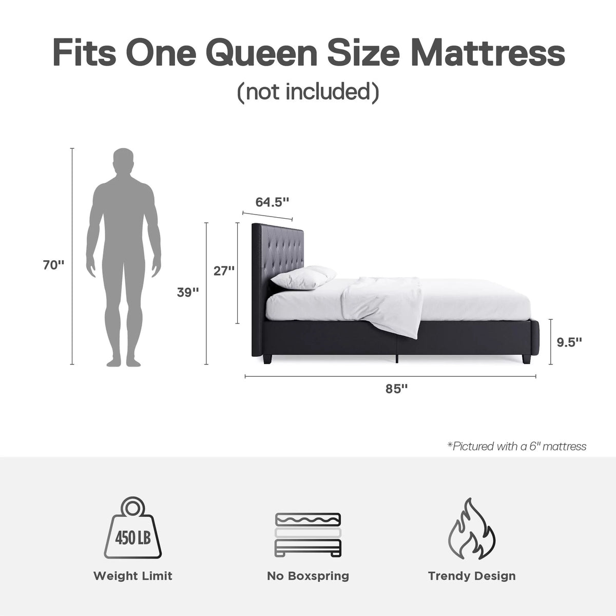 Queen Gray Faux Leather Upholstered Platform Bed E72821
