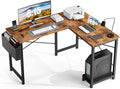 L Shaped 49 Inch Computer Desk with Storage Bag CPU Stand Rustic Brown B4109