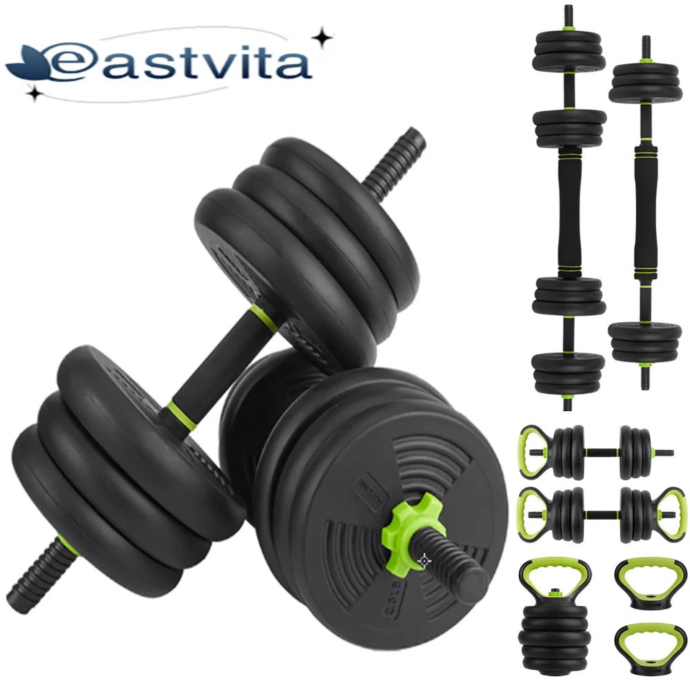 4-in-1 Dumbbells Set Barbell Kettlebells Push-Up-Stand 50 Pounds P407