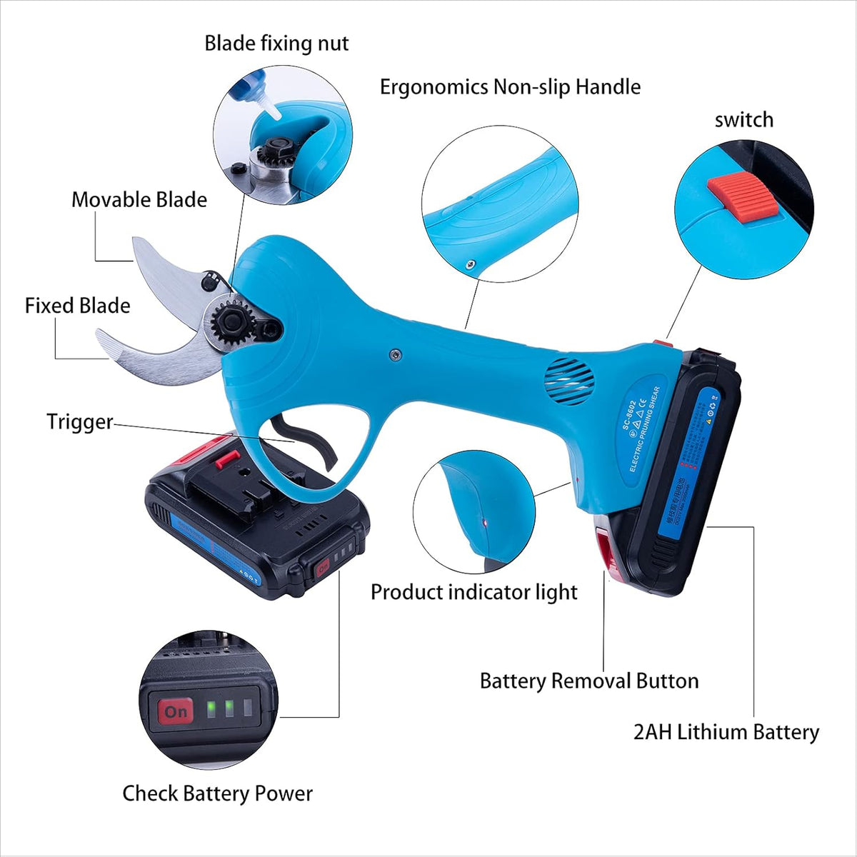 Blue Cordless Electric Pruning Shears 30MM Cutting Diameter R3313