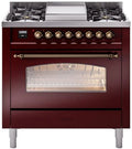 36 Dual Fuel Natural Gas Range in Burgundy with Bronze Trim L34631