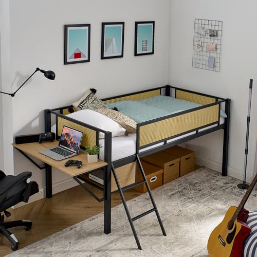 Full Size Black Metal Loft Bed with Desk, Wardrobe and Storage Stairs D915102