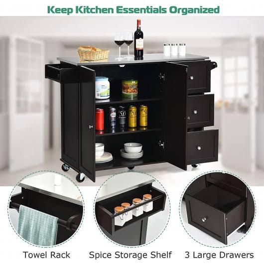 Kitchen Island Storage Cabinet with Stainless Steel Top K6960