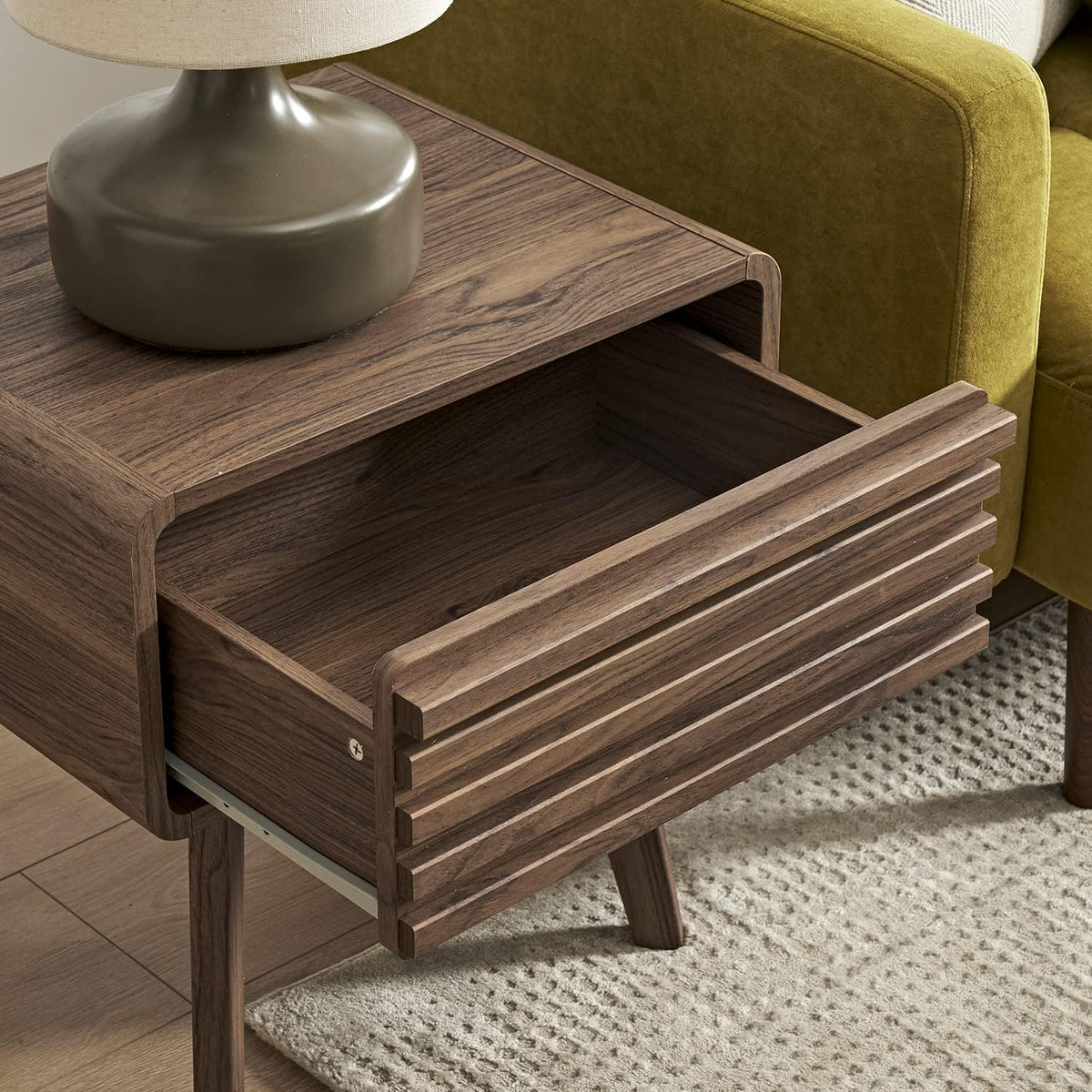 Walnut Side Table with Slatted Door E222780