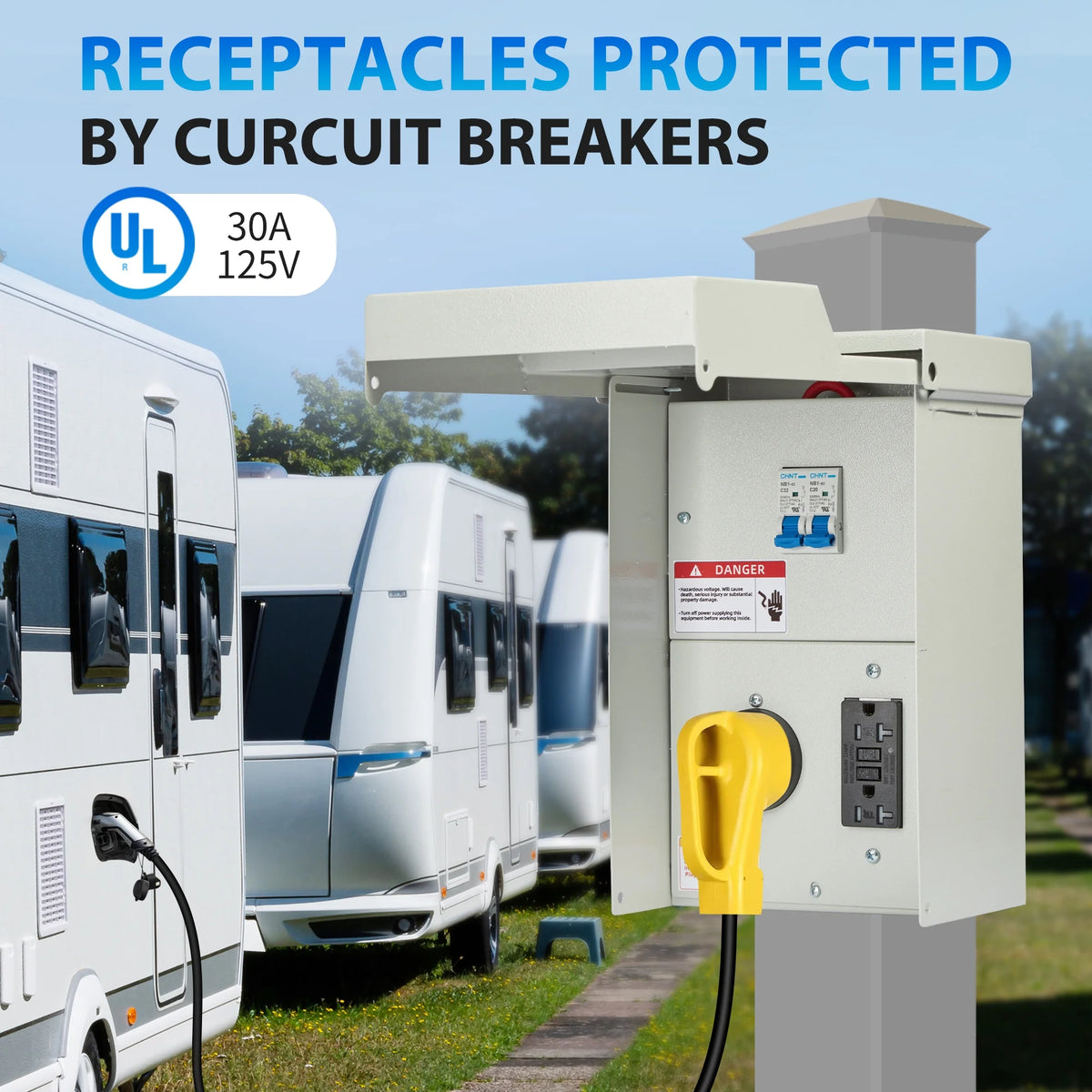 Prewired 30 Amp RV Power Outlet Box & 20 Amp GFCI Receptacle O8770