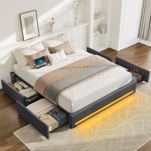 Black Twin Size Upholstered Platform Bed Frame with 4 Storage Drawers D281