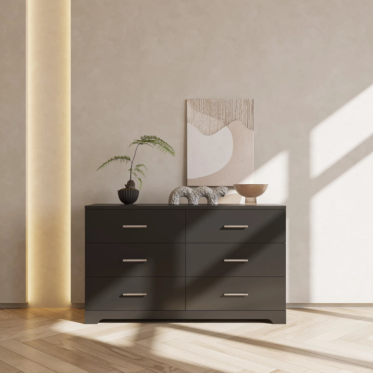 Black 6 Drawer Wood Dresser Z10093