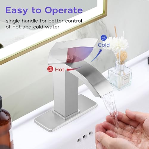 Brushed Nickel Single Handle Waterfall Bathroom Sink Faucet with Pop Up Drain K80843