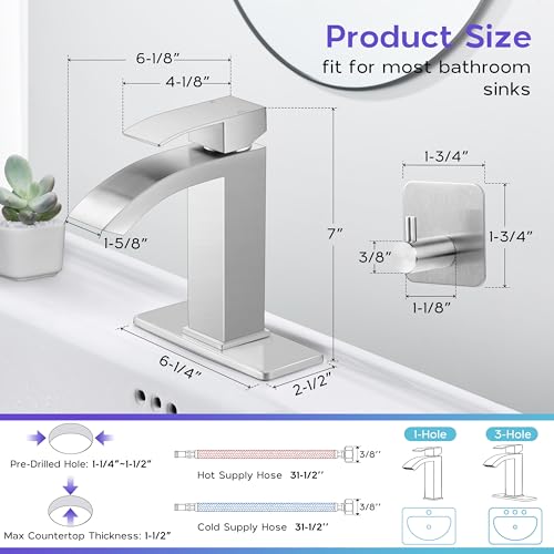 Brushed Nickel Single Handle Waterfall Bathroom Sink Faucet with Pop Up Drain K80843