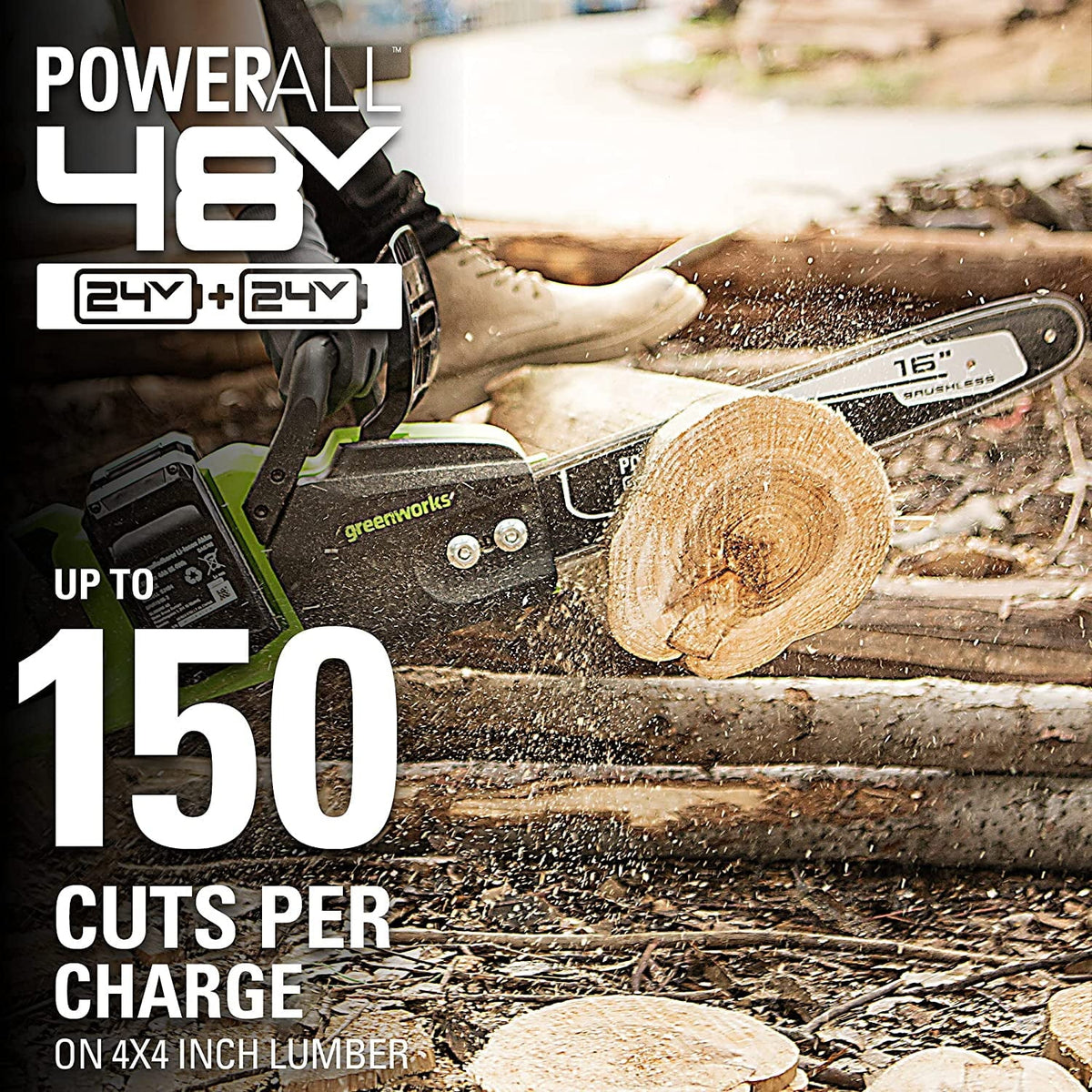 48V 16-inch Brushless Chainsaw with 4Ah Batteries and Dual Port Charger L176153