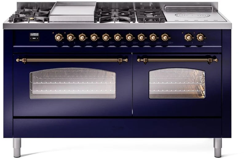 60 Dual Fuel Natural Gas Range in Blue with Bronze Trim F9226