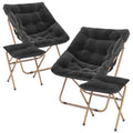Black Faux Fur Folding Saucer Chair and Ottoman Set of 2 M492