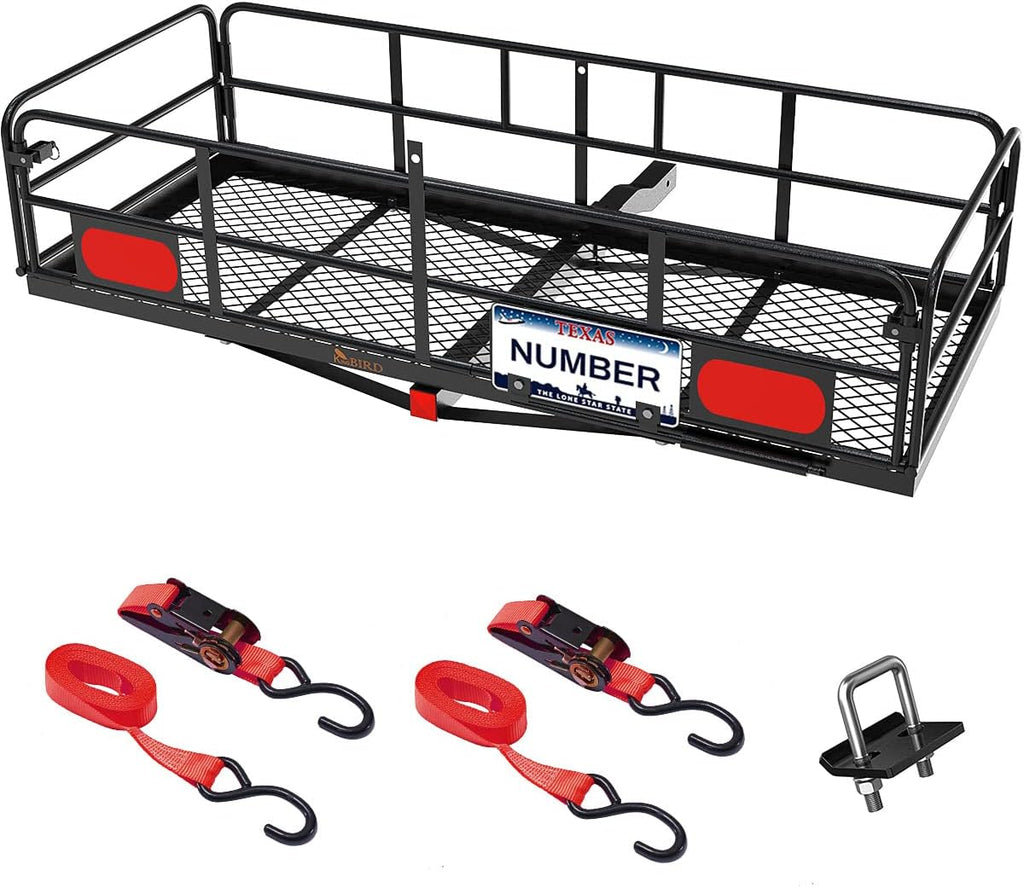 Folding Hitch Mount Cargo Carrier with Ratchet Straps K9058