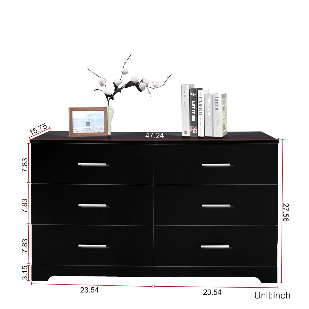 Black 6 Drawer Wood Dresser Z10093