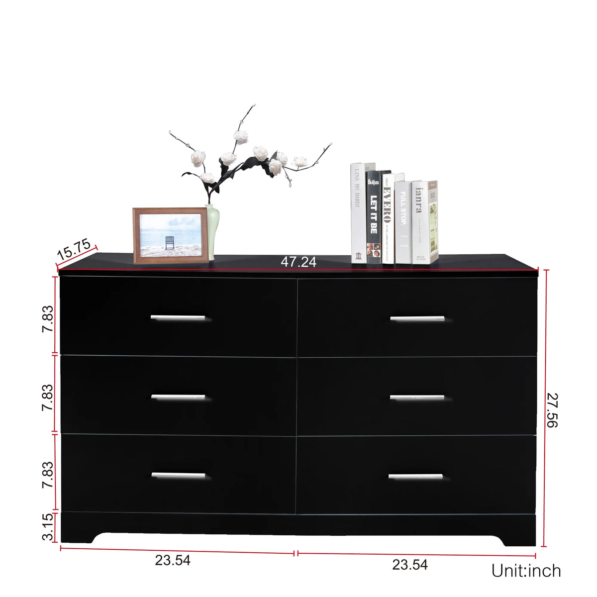 Black 6 Drawer Wood Dresser Z10093