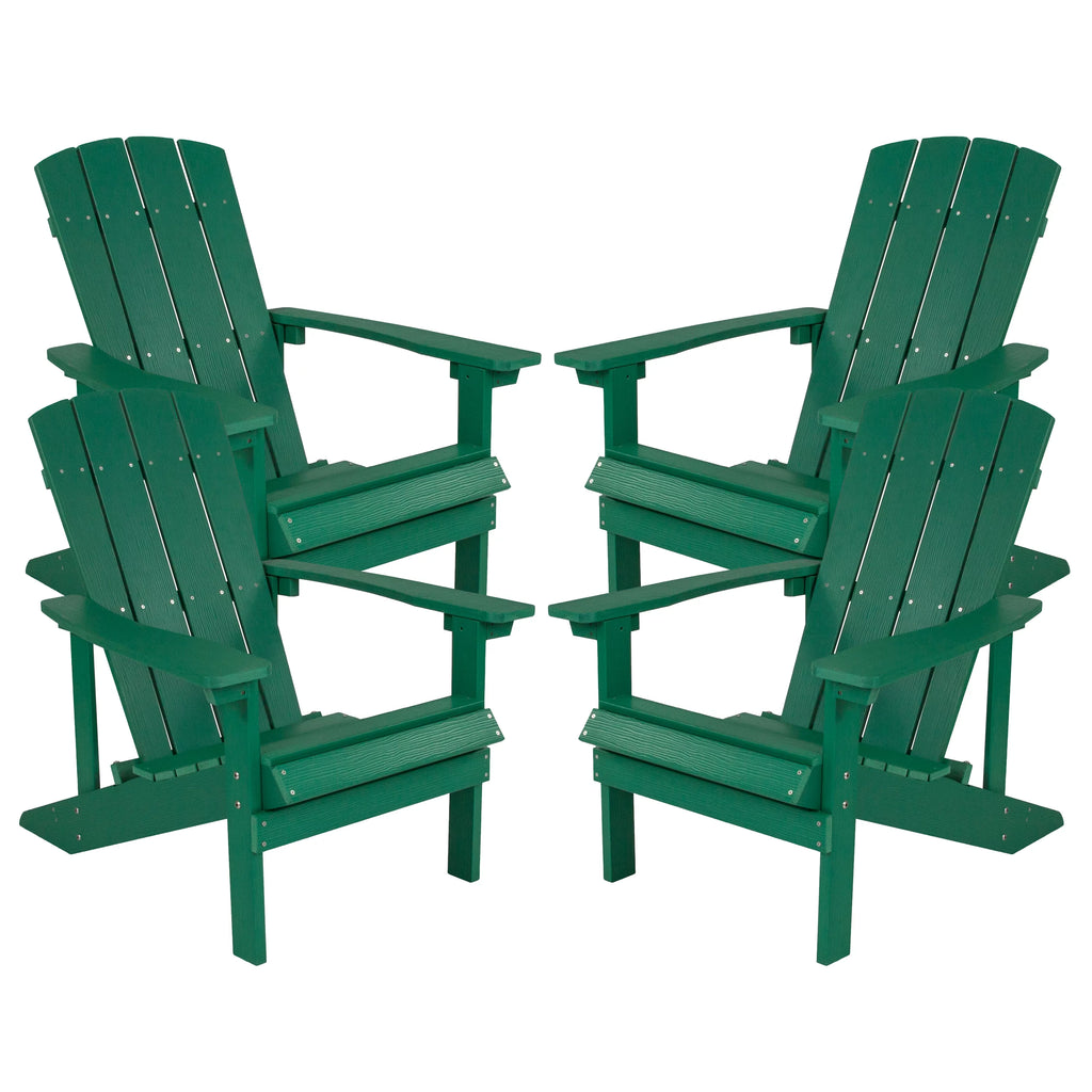 Set of 4 Green All-Weather Poly Resin Adirondack Chairs H53303