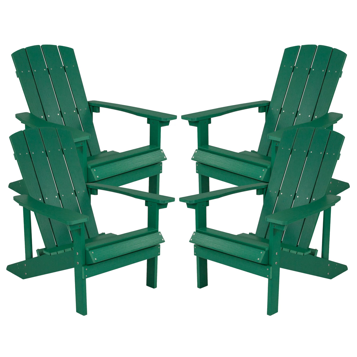 Set of 4 Green All-Weather Poly Resin Adirondack Chairs H53303
