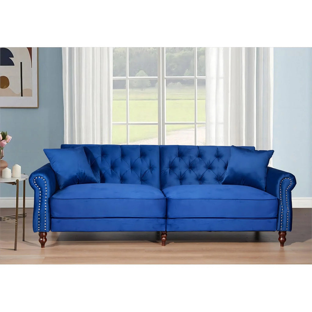 Blue Velvet Convertible Sofa Bed K395