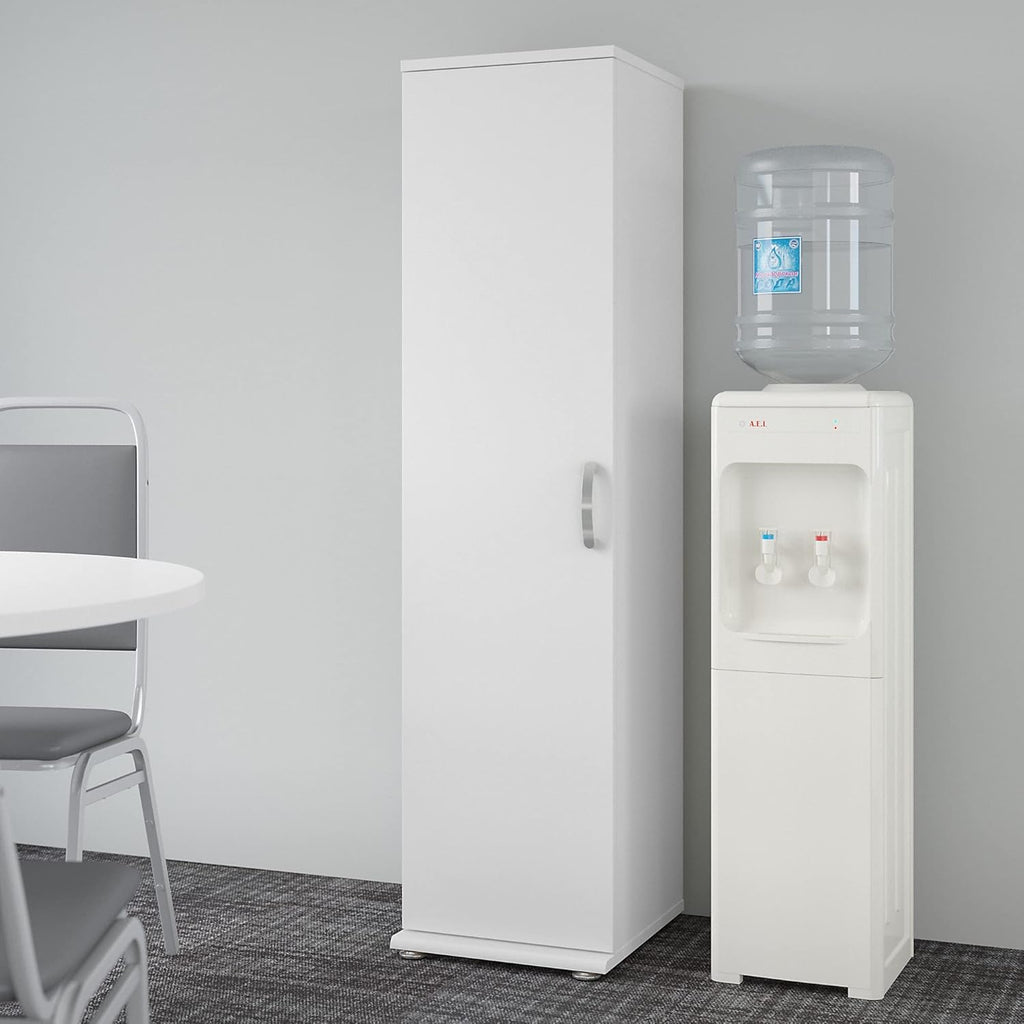 Tall Narrow Storage Cabinet with Door and Shelves, White Q77543