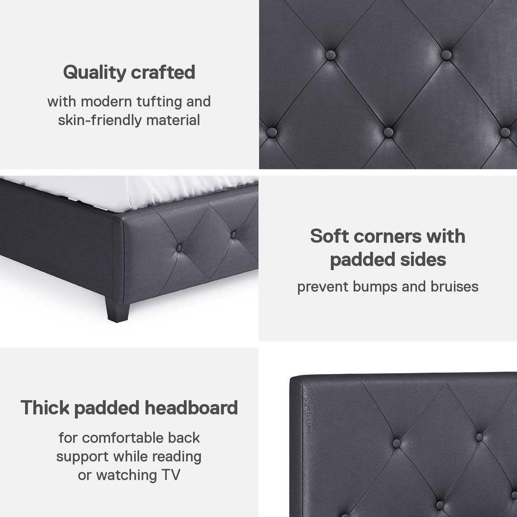 Queen Gray Faux Leather Upholstered Platform Bed E72821