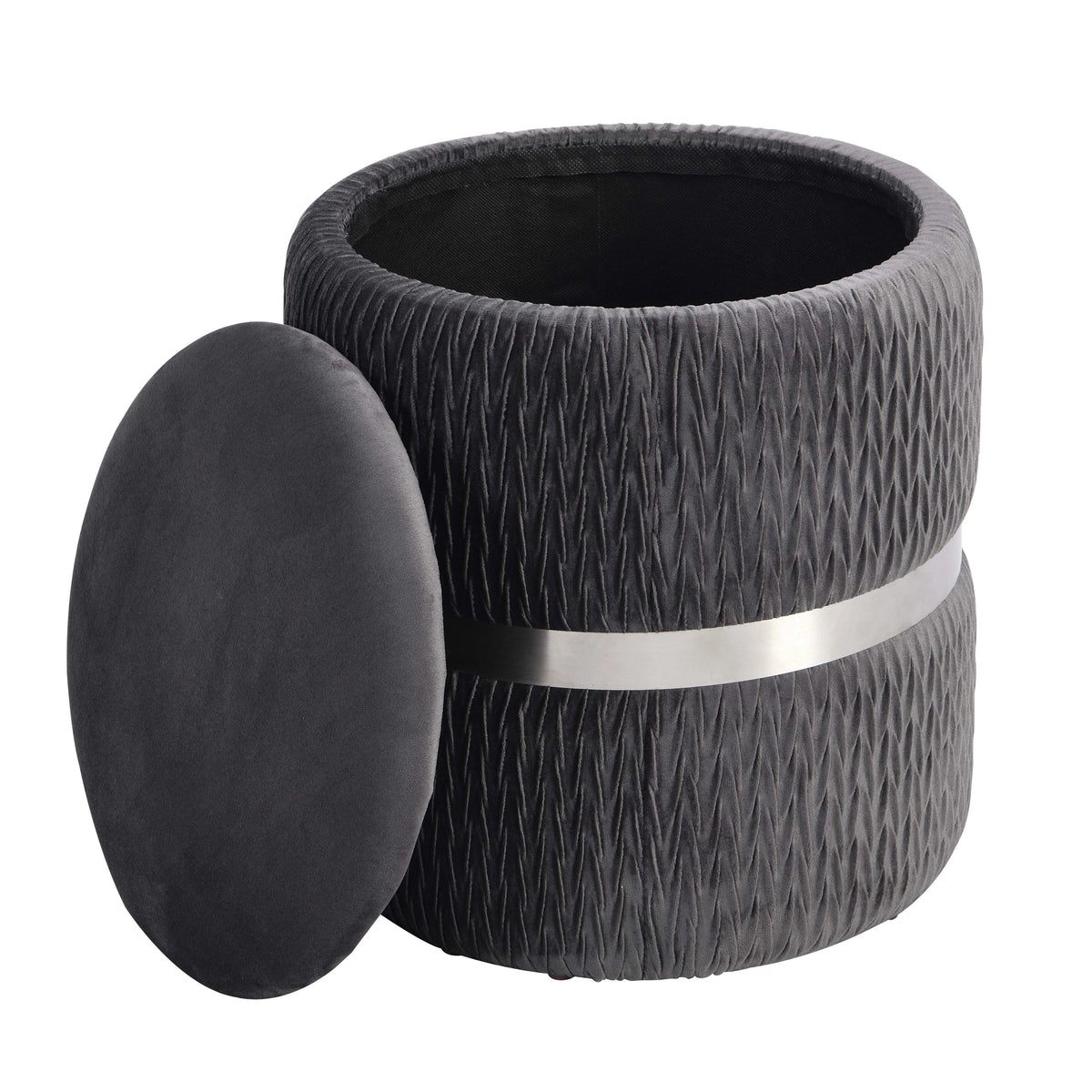 Gray Velvet Round Storage Ottoman C51345