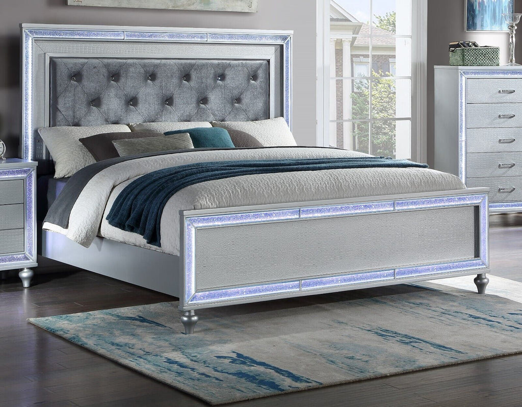 5pc King Size Upholstered Bed Dresser Mirror Nightstand Set D379763