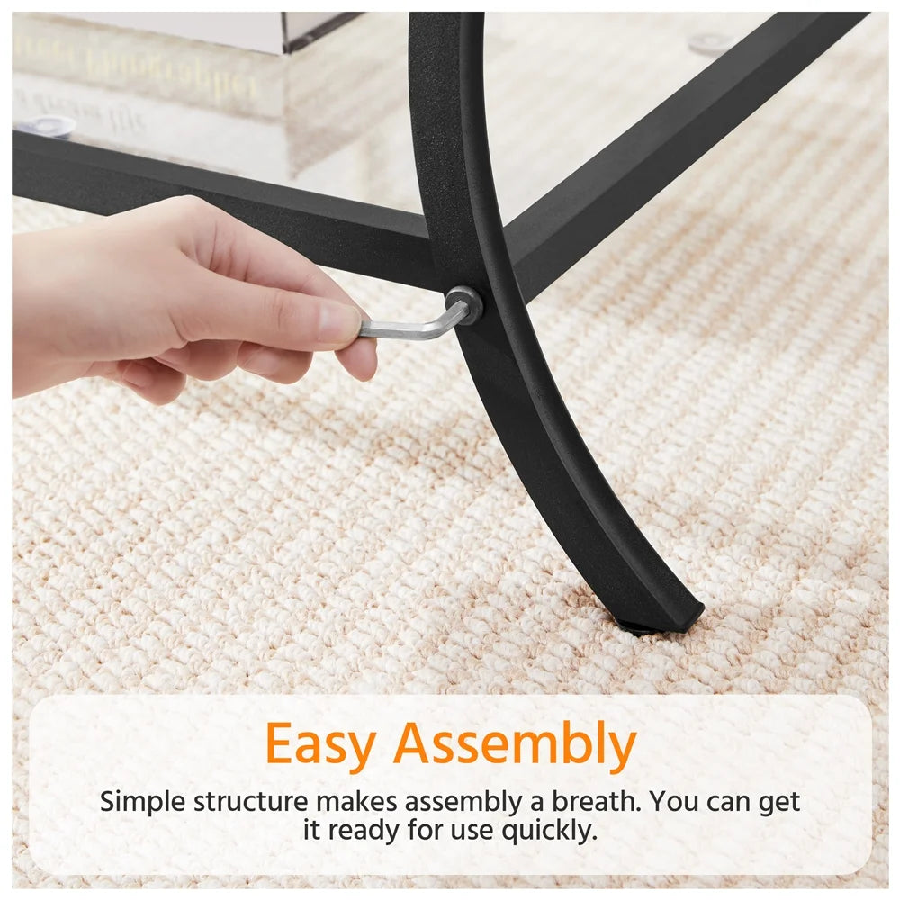 Black 2-tier Tempered Glass Coffee Table with Iron Frame C137
