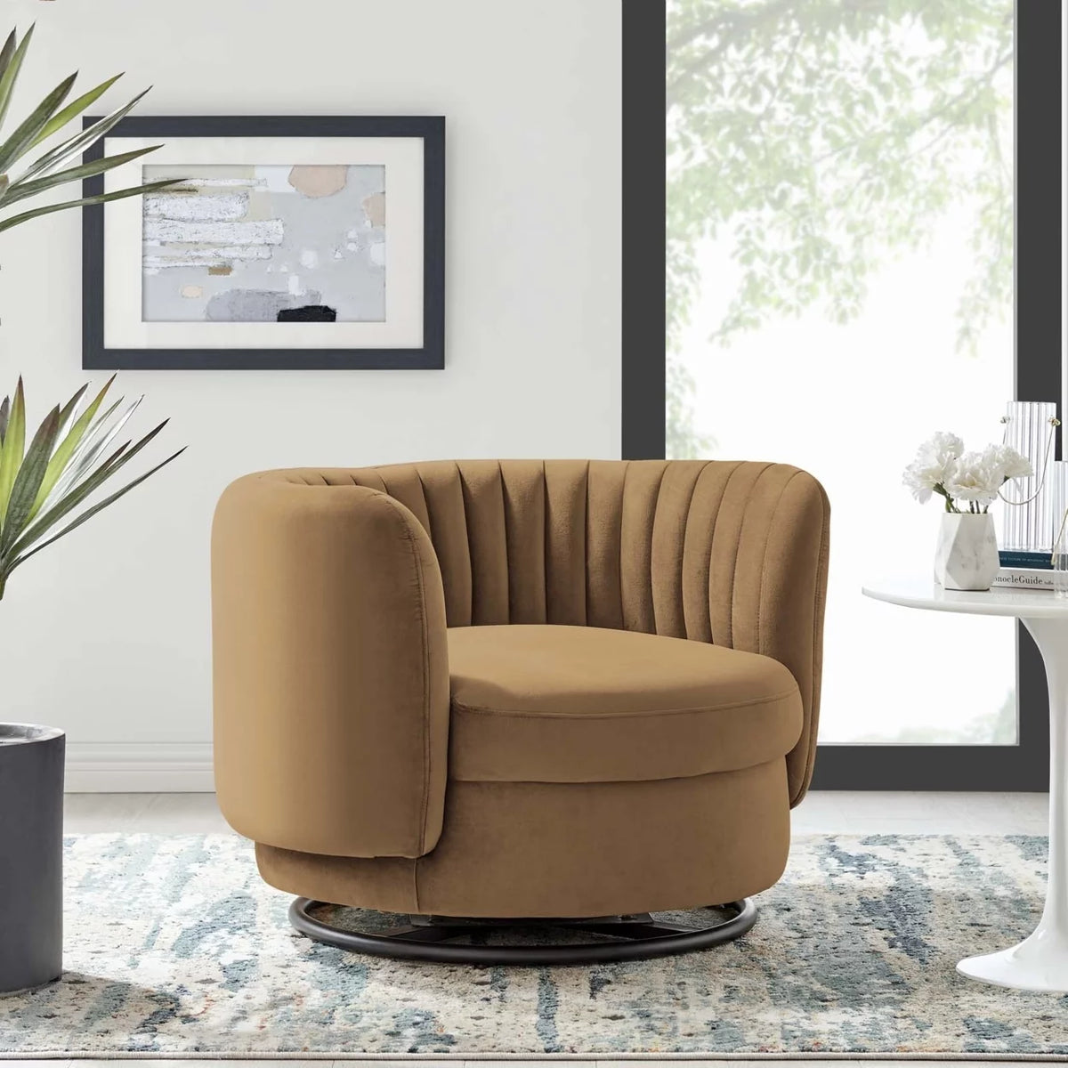 Black Tufted Velvet Swivel Chair W76836