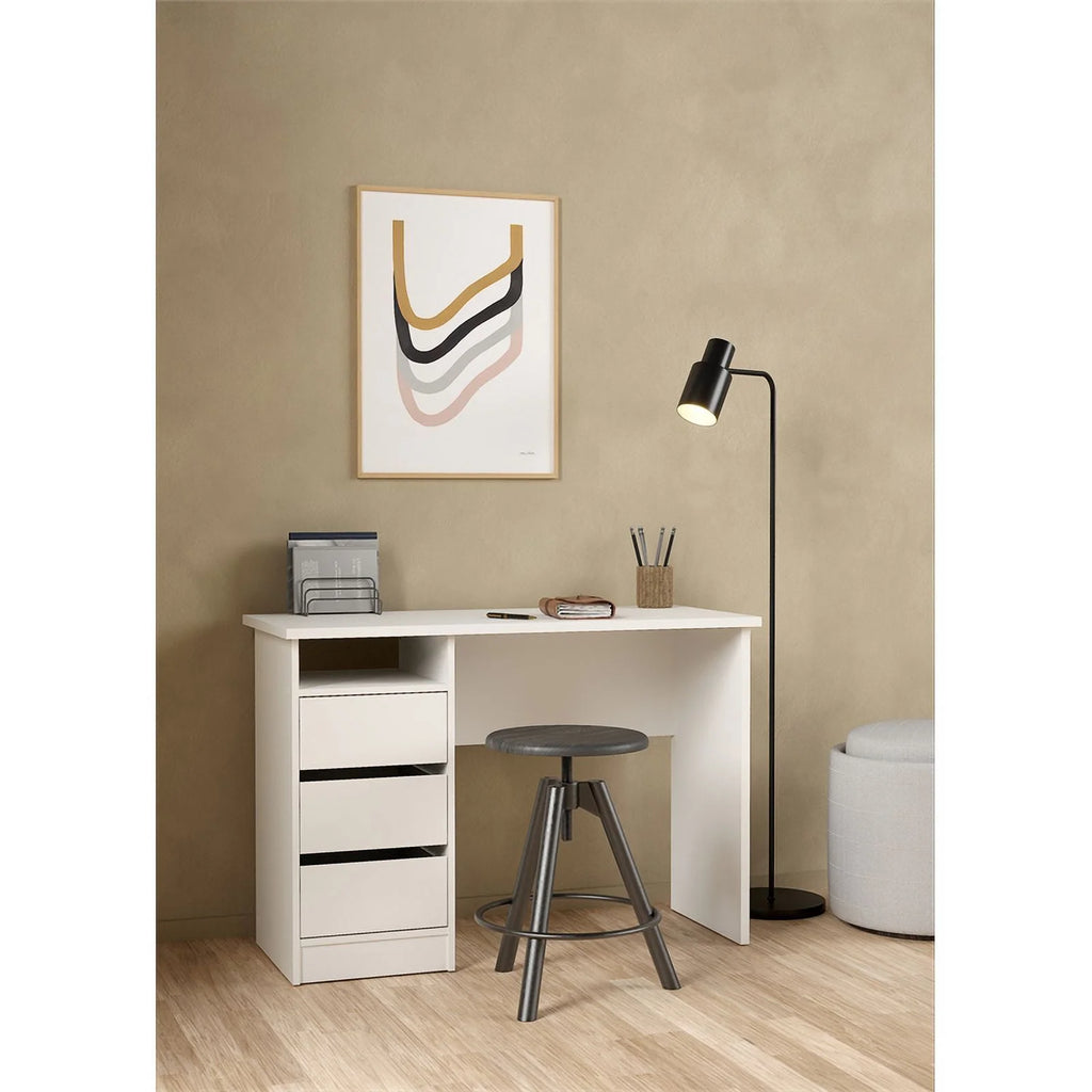 White Writing Desk with 3 Storage Drawers and Open Shelf I820667