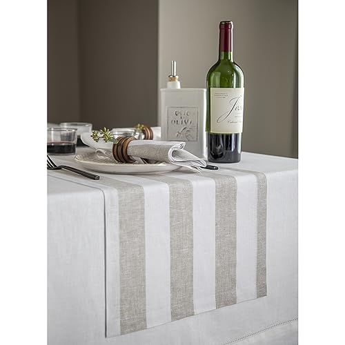 100% Pure Linen Black and Natural Table Runner 14 x 48 Inch S530
