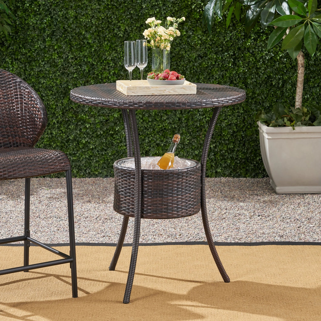 Round Wicker Table with Ice Pail J917
