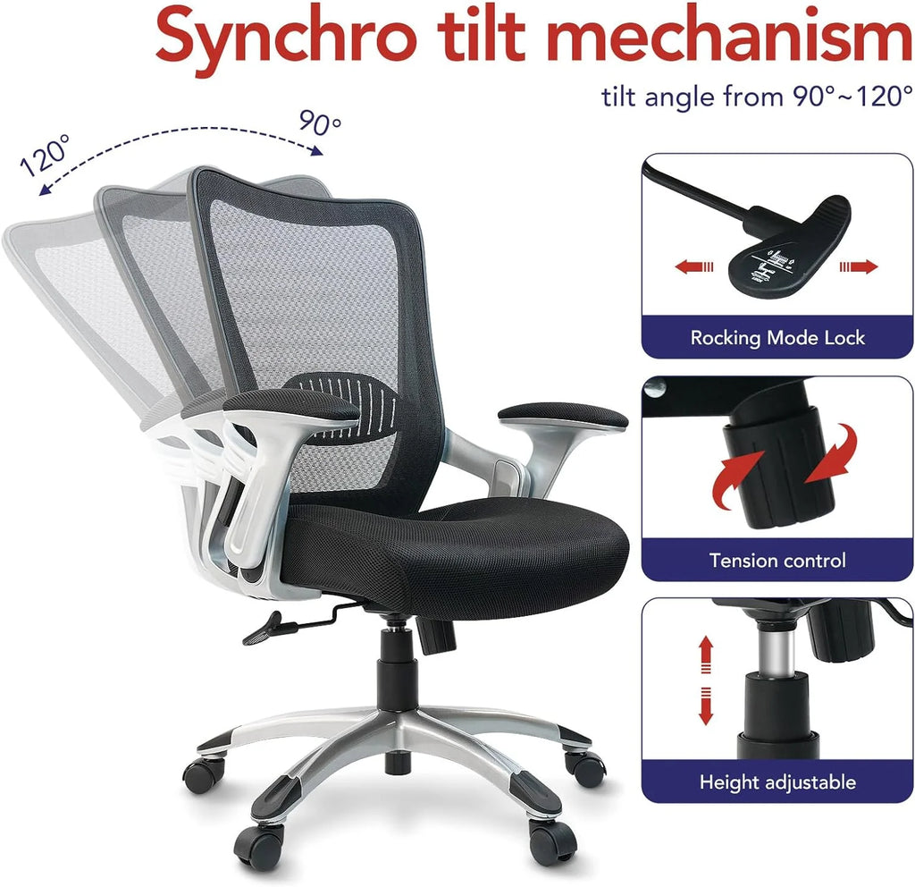 Ergonomic Mesh Office Chair with Adjustable Lumbar Support and Flip-up Arms X672411