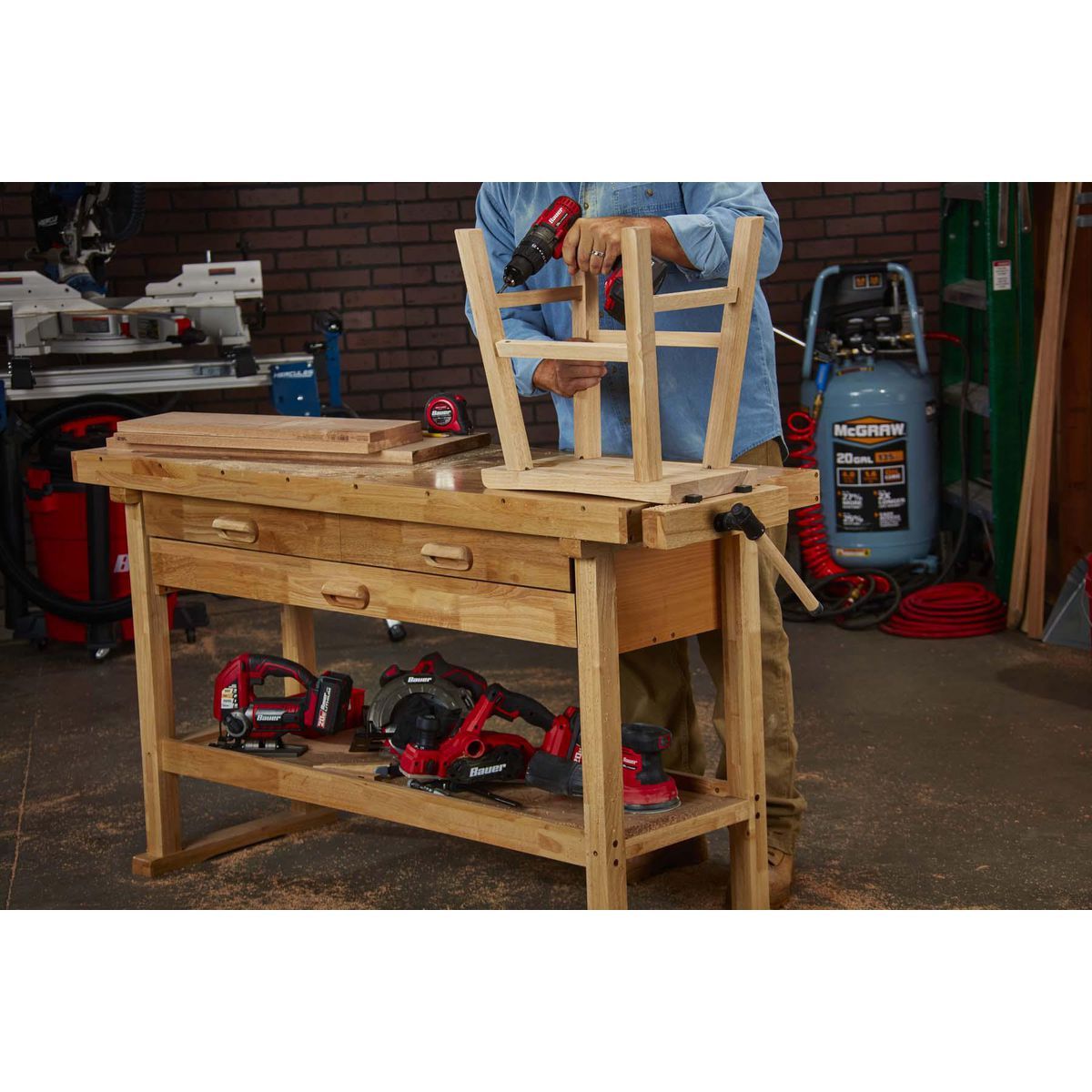 60 in. 3-Drawer Hardwood Workbench D70954