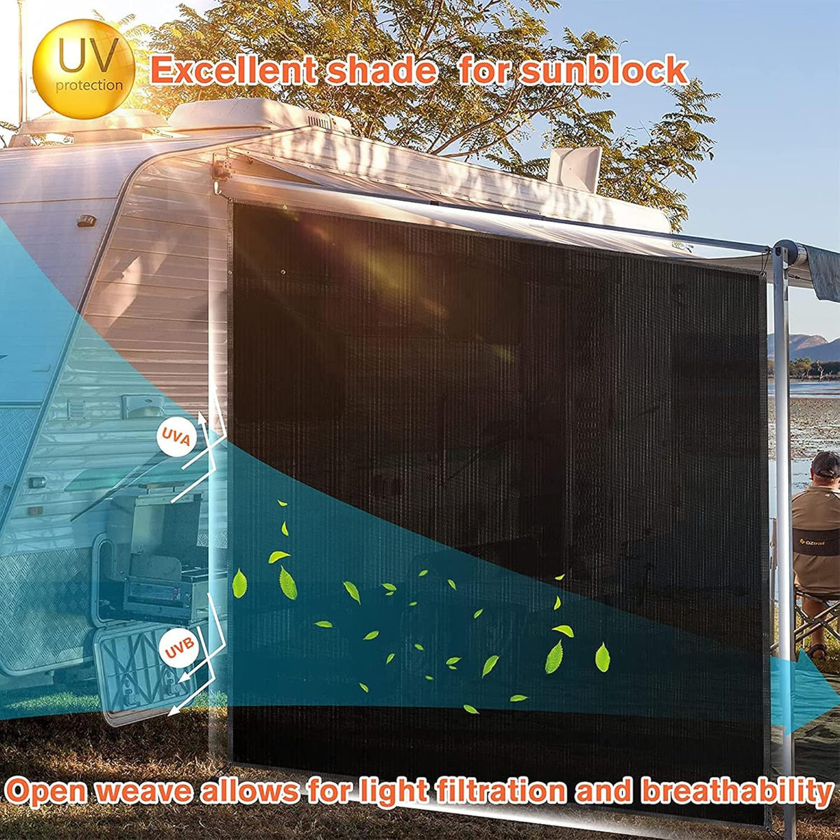 Black Mesh RV Awning Sunshade 15' x 9' D69825