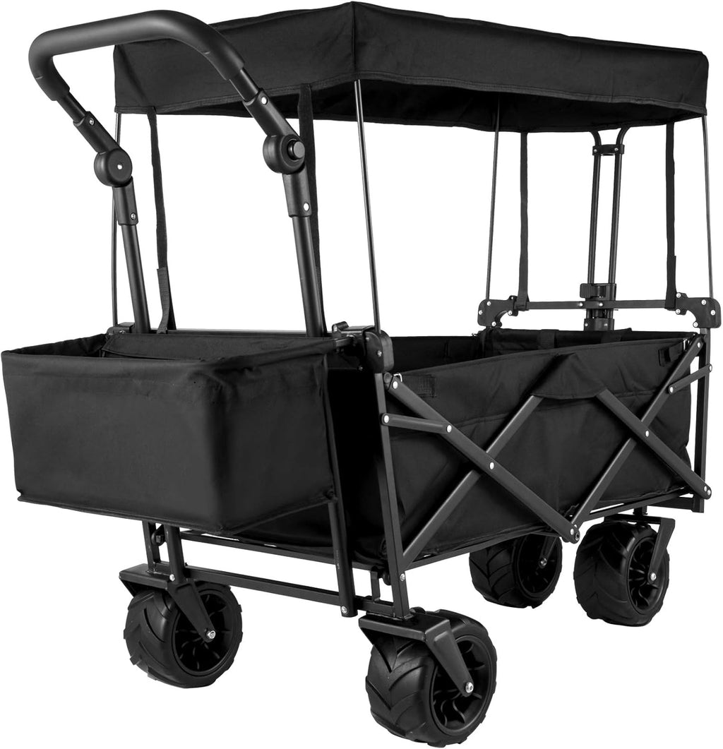 Extra Large Collapsible Garden Cart with Removable Canopy, Black O69897