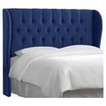 Velvet Navy Blue California King Wingback Headboard E6550