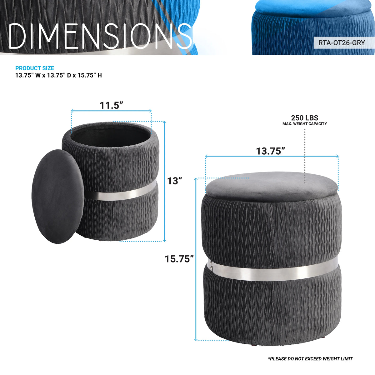 Gray Velvet Round Storage Ottoman C51345