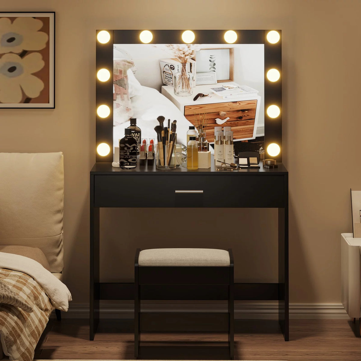 Black Makeup Vanity Table with Mirror K24804