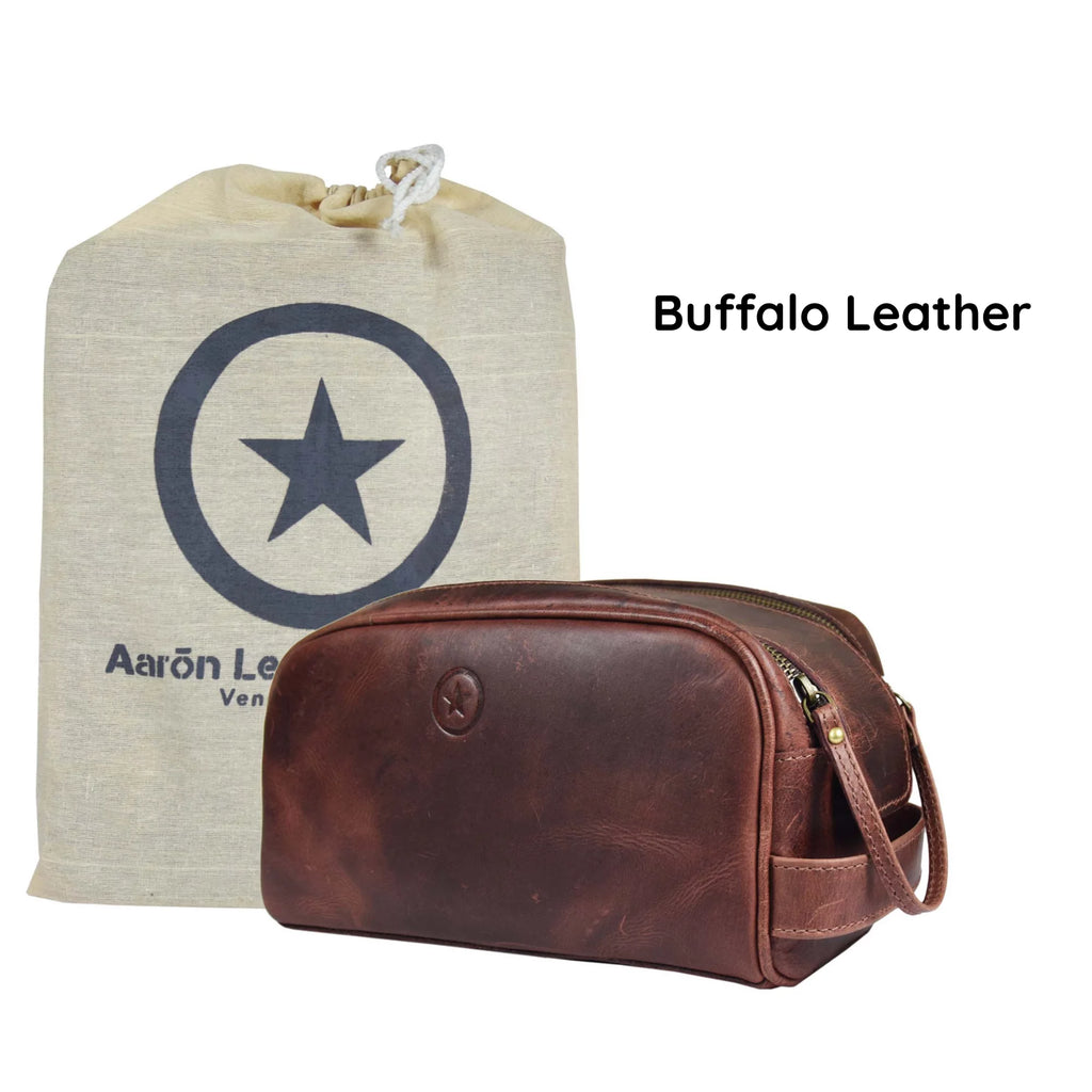 Genuine Leather 10" Toiletry Travel Pouch with Waterproof Lining K10953