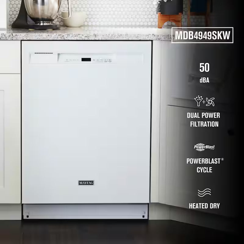 White 24 in. Built-In Dishwasher with Stainless Steel Tub P68849